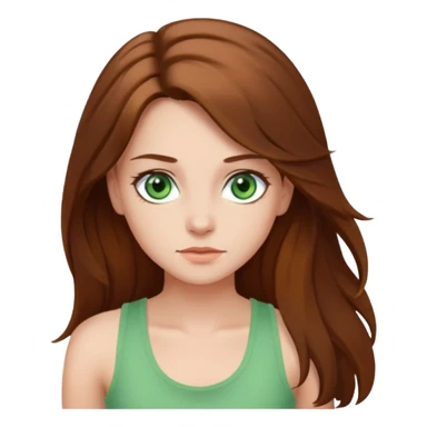 A girl with long brown hair, green eyes, and a white tank top; she doesn't have bangs. sticker