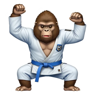Gorilla in a jiu jitsu gi with a blue belt sticker