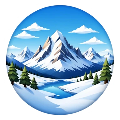 a snowy mountain landscape with high peaks and a clear sky, fish eye lens effect sticker
