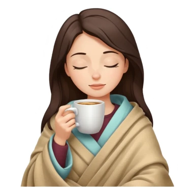 relaxed brunette girl wrapped in a blanket, sipping coffee, eyes closed sticker