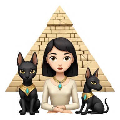 Kindly mannered real Audrey Hepburn cleopatra Protecting silky black-haired tiny slave statuette scale feral Anubis and pyramid scenery stone-age cracked irregular dwelling  sticker