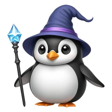 penguin with wizard hat and magic wand sticker