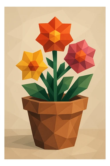 flowerpot low-poly polygonal style sticker