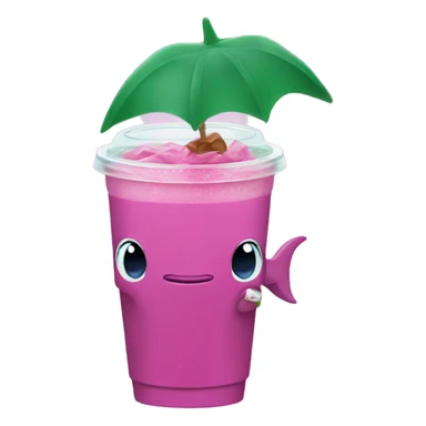 a pink dolphin holding a Starbucks açaí refresher  sticker