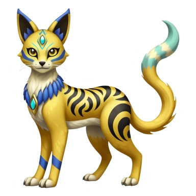 Tribal Exotic Meloetta-Bastet-Lombax-Renamon-Protogen-Palkia-hybrid-fusion-Fakémon-creature, full body sticker