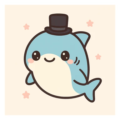 shark wearing a top hat, kawaii style sticker