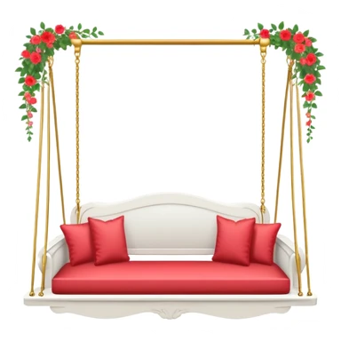 Romantic white wooden pastel-red cushions couch-swing with tiny gold flowers around sticker