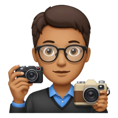 A man with glasses holding a camera sticker
