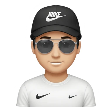 A guy wearing a white Nike shirt, a black Nike cap, and Juliet sunglasses. sticker