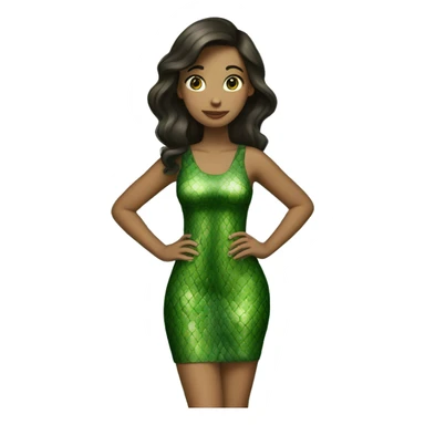 A brunette girl wearing a green snake dress sticker