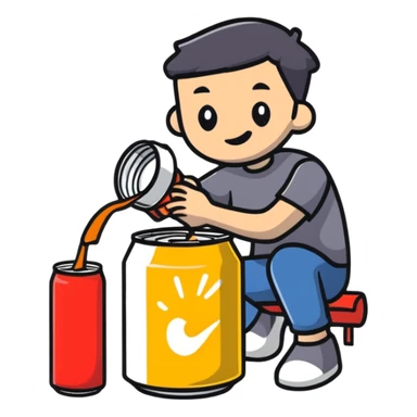 man sitting on a can, can bursting sticker