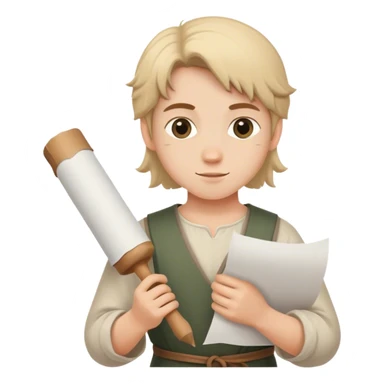 young painter apprentice with roll of paper, medieval age sticker