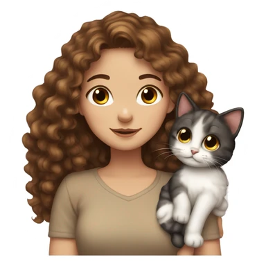White girl Brown curly hair hug calico cat sticker