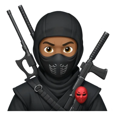 A black male in a ninja mask with a gun sticker