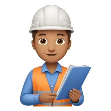 Apple Memoji-style 3D emoji of an architect holding blueprints, clean gradients, rounded shapes, no background. sticker