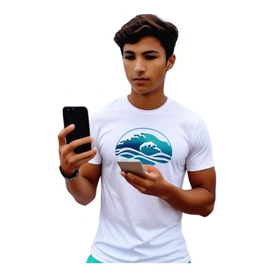 The ЭкоОракул app is open on my iPhone screen, with the sea waves visible behind it. And next to it, make a macbook on which the ЭкоОракул app is also open, behind which you can see sea waves. sticker