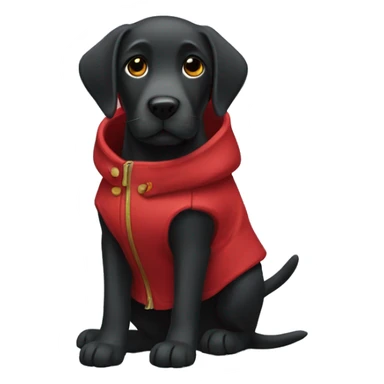 Black Labrador wearing a red coat sticker
