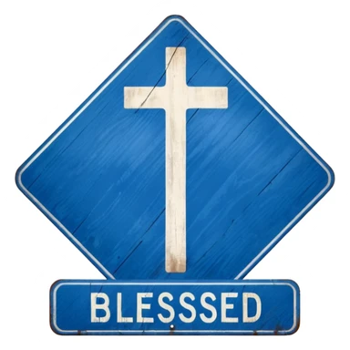 a blue road sign "blessed" sticker