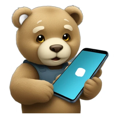 Teddy bear looking at smart phone screen that has an otter on it  sticker