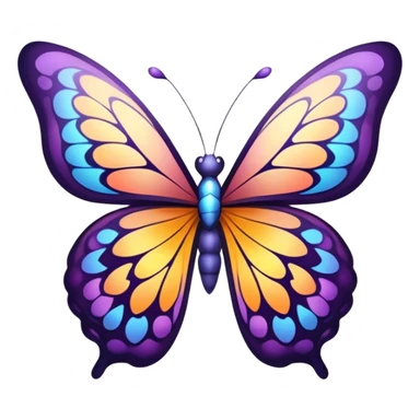 Cinematic Elegant Butterfly Portrait Emoji, Poised and ethereal, with delicate, intricately patterned wings in a kaleidoscope of soft, vibrant colors, a slender, graceful body, and gentle, observant eyes, Simplified yet exquisitely delicate features, highly detailed, glowing with a soft, radiant luminescence, high shine, intelligent and enchanting, stylized with an air of whimsical floral elegance, focused and poised, soft glowing outline, capturing the essence of a watchful butterfly that appears ready to flutter out of the screen with magical grace! sticker