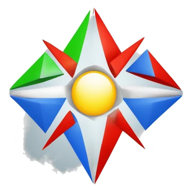Base Shape: A triangular division to represent the unique layout.
Colors:
Green on the top-right.
Red on the bottom-right.
Blue triangle on the left.
Symbol: A simplified white sun with eight rays in the blue section. sticker
