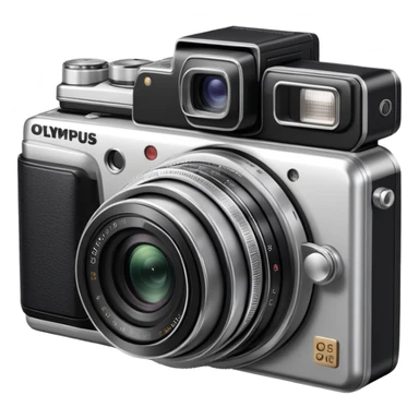 Olympus Superzoom 70G camera, vintage compact point and shoot camera with extendable lens, rectangular body, viewfinder, and flash sticker