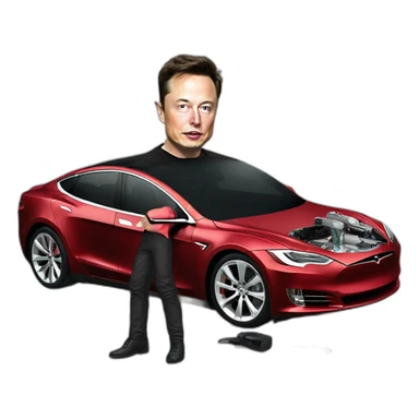 elon musk with crached tesla car sticker