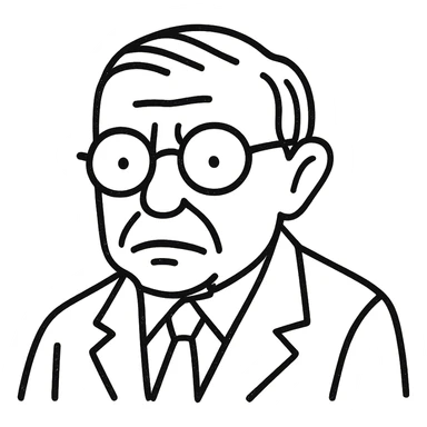 Simplify the Jean-Paul Sartre black outline icon by reducing detail in the facial features, hair, and clothing while keeping the round glasses and maintaining the hand-drawn outline style. Use a transparent background. sticker
