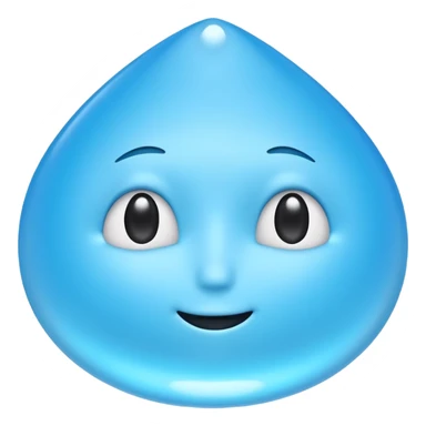 A single water droplet emoji, iPhone emoji style, glossy and smooth, cartoonish, vibrant sky blue color, no face, high detail, simple and cute design, isolated on white background, centered composition


 sticker