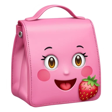 lunch bag with a strawberry sticker, emoji style, simple and cute sticker