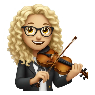 curly blonde girl with glasses happy playing the violin sticker