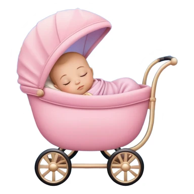sleeping baby in pink and beige stroller surrounded by many pastel blue clouds and sparkling stars sticker