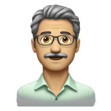 hombre sin bigote con cabello corto, cabello color gris, camisa blanca de vestir y lentes verdes de aumento  sticker