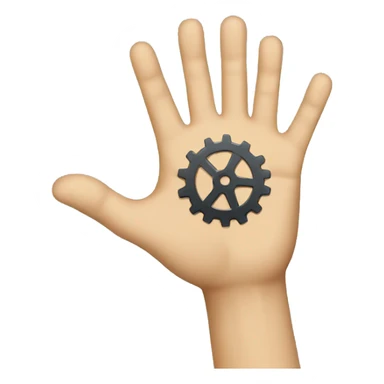 a hand with a gear sticker