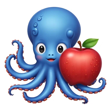 blue kawaii octopus holding an apple sticker