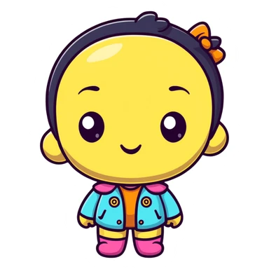 Cute female character in art toy style, big head, stylized features, bright colors, designer toy aesthetic sticker