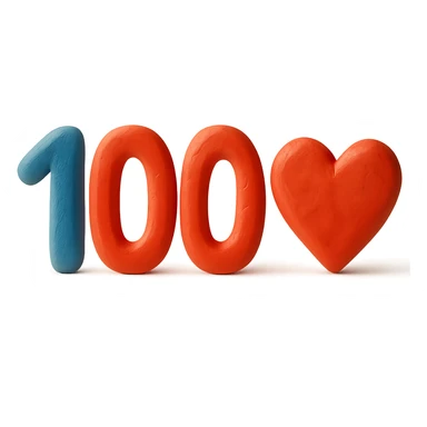 '100' with a heart in claymation style sticker