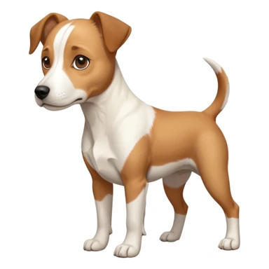 a full body facing front on of a buff white beagle cross jack russell terrier looking dog the size of a kelpie with light brown long ears resting on its face and a light brown patch above one eye and a large snout. the rest of the dog is completely white.  sticker