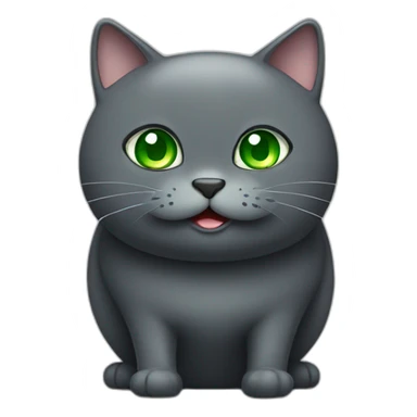happy dark grey fat cat with green eyes sticker