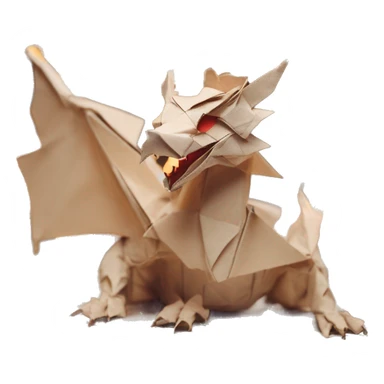 Beige Origami dragon made of newspapers on fire surrounded by fairy lights swirls covered in dried flowers bokeh library bunting floral flowers fire flames sticker