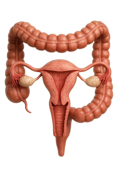 UTERO UMANO ANATOMICO COLLEGATO AD INTESTINO, iperrealistico 4k, SFONDO BIANCO sticker