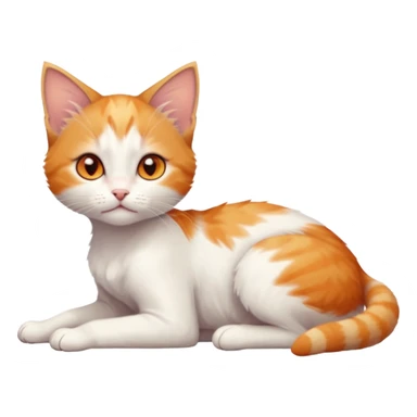 full body of very small + skinny ginger and white kitten with deep orange eyes and triangular shaped face lying down with bent front paws sticker