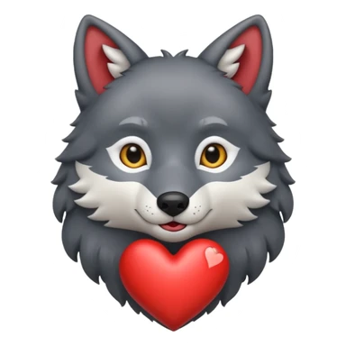 cute dark grey wolf inside heart sticker