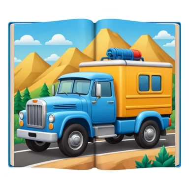 a book with a truck illustration on the cover sticker