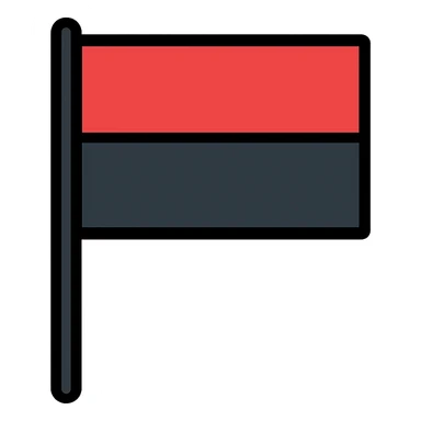 A rectangular flag with a red top half and a black bottom half sticker