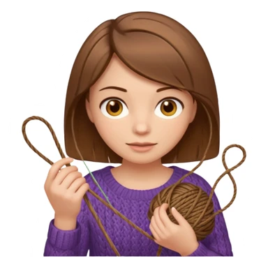  Woman with brown bobbed  hair and highlights light brown eyes no glasses tangked yarn  Knitting emoji sticker