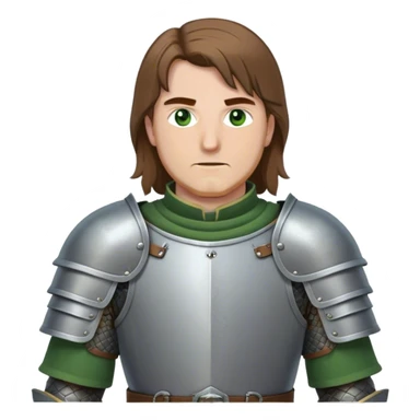 medieval battle armor worn by a DnD themed fantasy character. basic padded gambeson with metal pauldrons and a reinforced gorget. armor only above the waist. The armor full waist. The character's haven't arms. character is brown hair green eyes shoulder-length straight hair white man. sticker