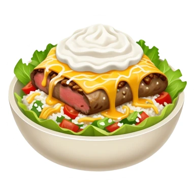 Chipotle, steak burrito, bowl with lettuce, cheese, sour cream, and white rice ￼ sticker