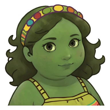 Girl with hazel eyes pale skin brown wavy hair and chubby face sticker