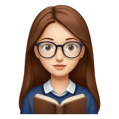 A girl with long brown hair and Thin reading glasses sticker